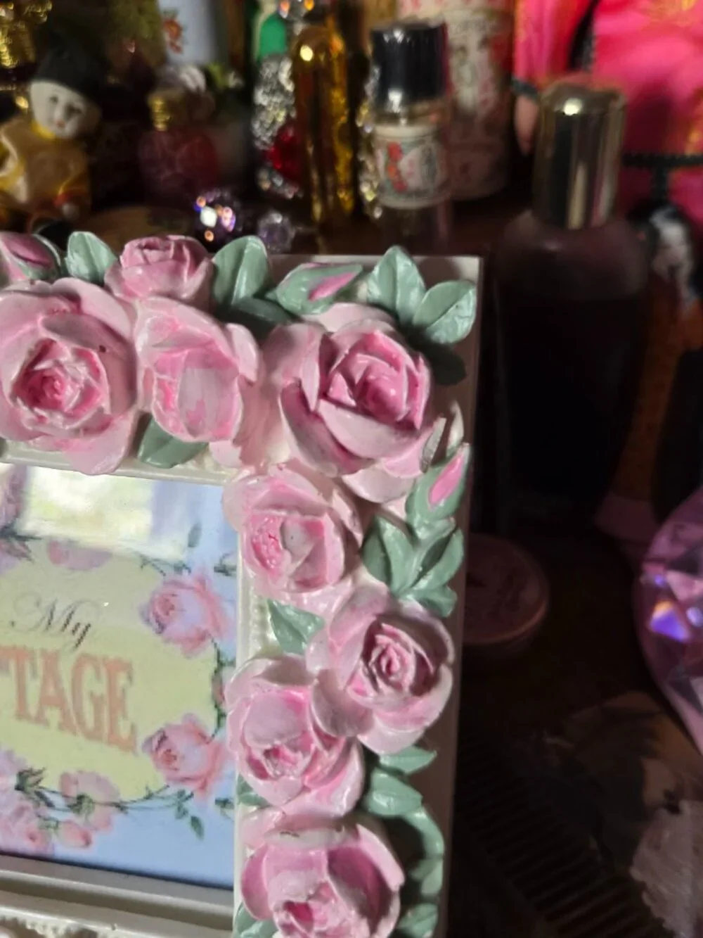 Romantic Cottagecore Pink Roses Picture Frame Fairycore Victorian Style